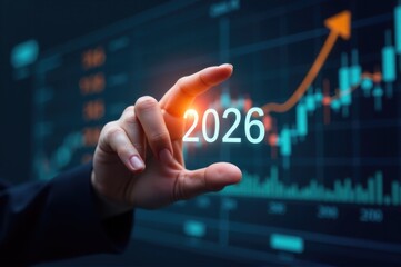 A person interacting with a screen displaying the year 2020, suitable for use in reports, presentations, or social media..New Year 2026.