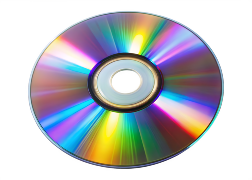 Shiny disc with rainbow spectrum reflection isolated on a transparent background optical media data storage, PNG