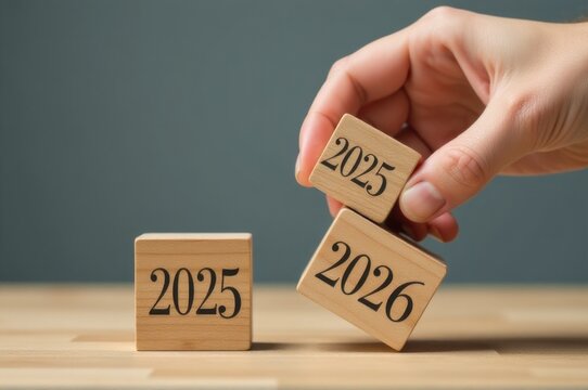 A person holding two blocks with the years 2020 and 2020, possibly for counting down or celebration..New Year 2026.