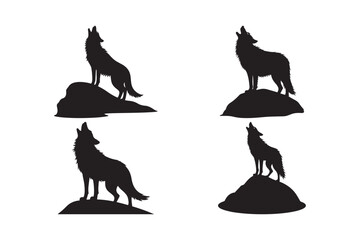 Howling Wolf Silhouette Vector Wild Animal