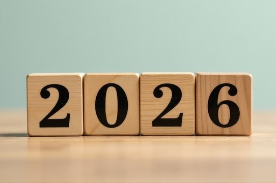 Vintage-style wooden block featuring the numbers 2016 for nostalgic decoration or antique-themed design..New Year 2026.