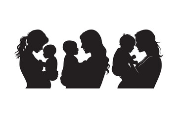 Mother and Baby Silhouettes Vector Set Maternal Love Family Bond
