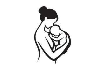 Mother and Baby Silhouette Vector  Maternal Love and Family Bond Design