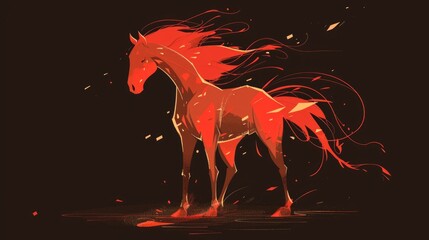 Obraz premium Majestic fire horse with flowing flame mane and sparks on dark background. Chinese zodiac symbol of 2026 Fire Horse Year