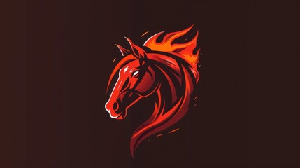 Red horse head silhouette with flowing mane on dark background for logo design. Chinese zodiac symbol of 2026 Fire Horse Year