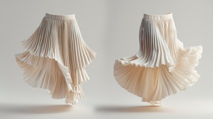 Isolated front and back images of a pleated skirt dress, neutral lighting, clear background, showcasing pleat structure and fabric flow