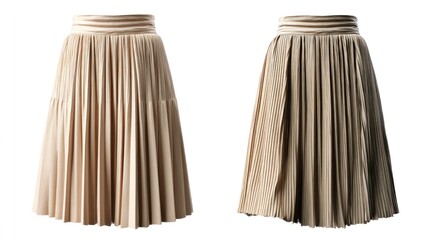 Isolated front and back images of a pleated skirt dress, neutral lighting, clear background, showcasing pleat structure and fabric flow