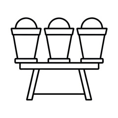 Terracotta flower pots arranged on wooden stand Vector illustration