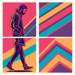 Stylish Man Walking in Vibrant Retro Style
