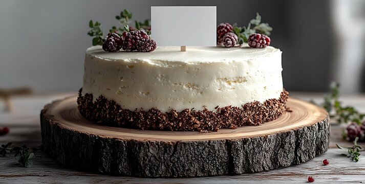 Elegant Cake Mockup Rustic Wooden Stand
