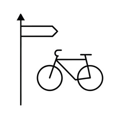 Bicycle path sign showing forward arrow direction in line art Vector illustration