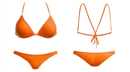 Isolated image of a two-piece bikini set, front and back aligned side-by-side, clean transparent background