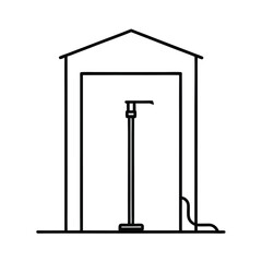 Bike pump standing near garage wall in minimal line art Vector illustration