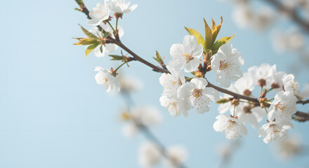 Fototapeta premium Beautiful Spring Blossoms Against a Light Blue Sky