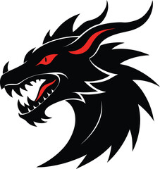 fierce black dragon head silhouette red eyes mythical creature art