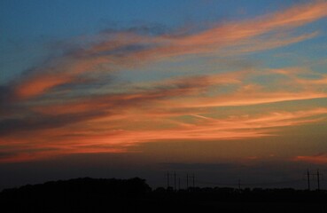 Blue orange sunset in the town 