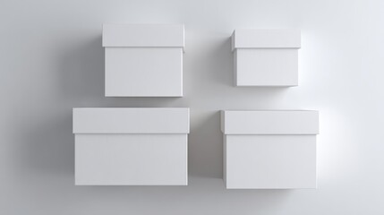 A set of white boxes with lids on a white wall, ideal for a stylish gift for anniversaries or other celebrations.