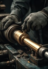 Detailed close-up of a craftsman at work, shaping metal with precision and care in a workshop