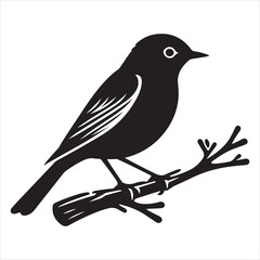 Side view of a perched bird vector silhouette on a branch,   black colour vactor 