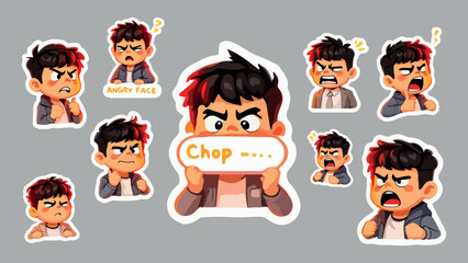 Sticker Set Expressive Cartoon Man with Various Emotions