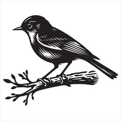 Side view of a perched bird vector silhouette on a branch,   black colour vactor 