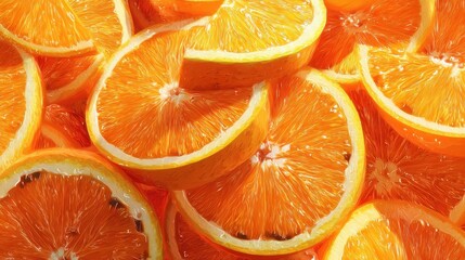 Bright slices of juicy fresh oranges creating a vibrant citrus pattern