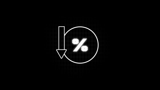 Animated Percentage Decrease Line with Coin and Arrow Icon, Market Downturn, Interest Rate Drop, 4K Motion Graphic with Alpha Channel