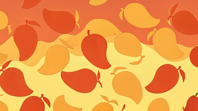Vibrant mango pattern animation transition with orange and yellow gradient background