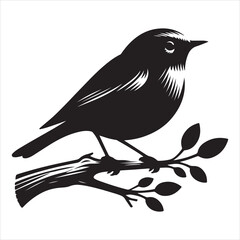 Side view of a perched bird vector silhouette on a branch,   black colour vactor 