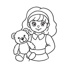 line art of sweet girl with a teddy bear