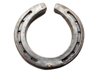 Weathered metal horseshoe with brass studs isolated on a transparent background rustic equestrian,PNG