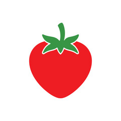 Tomato Icon – Flat Red Vegetable Vector Illustration with Green Leaf Top for Healthy Food, Cooking, Organic Farming, Vegan Diet, Kitchen Design, and Minimalist Style Graphics