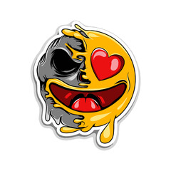 Half-Skull Heart Emoticon Vec...