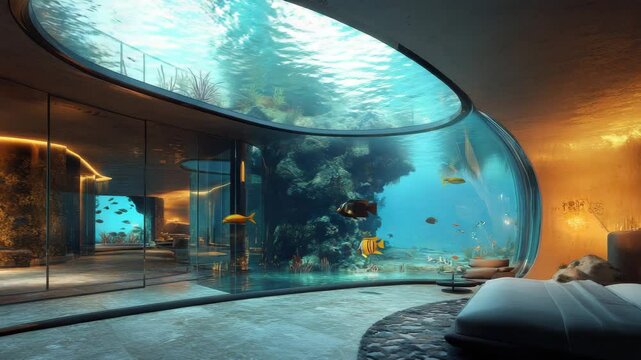 Luxury Underwater Bedroom with Coral Reef View