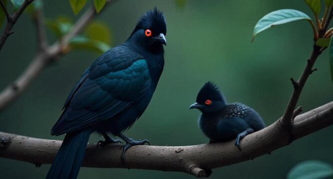 Parent Asian Koel and Chick Safely Hidden in Lush Tree Foliage &ndash; Crisp High-Resolution Bird Video,