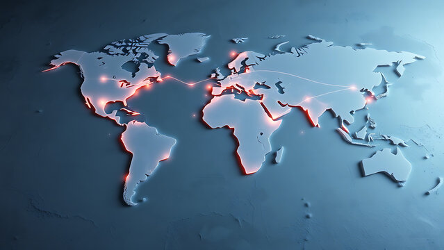 World Map with Glowing Connections - Global Network Illustration for Business, Technology and Communication Concepts - Powered by Adobe