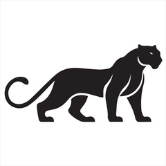 Obraz premium Minimal Black Panther Logo Design, Silhouette Style Vector Graphic, Modern Minimalist Panther Icon for Branding and Logo Projects 