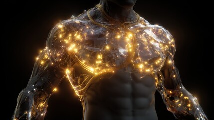 A man with a glowing torso and chest. Suitable for technology and futuristic concepts