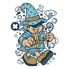 Wizard Boy Cartoon Mage Vector
