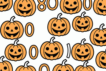 Fototapeta premium Cute Halloween Pumpkins Pattern - Fun Background for Spooky Season - Festive October Design with Smiling JackOLanterns - Ideal for Holiday Crafts