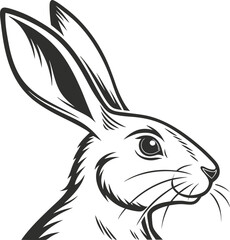 Minimalist Rabbit Head Outline  Black and White Cartoon Bunny Logo Vector Facing Forward