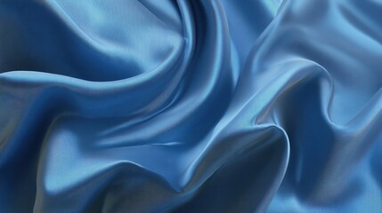 Fototapeta premium Flowing blue satin fabric with soft folds.