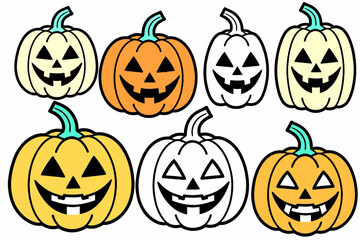 Halloween Pumpkin Cartoon Vectors - Jack-o'-Lantern Illustration- Holiday Decorations for Spooky Season- Cute and Colorful Halloween Pumpkin Clipart Designs