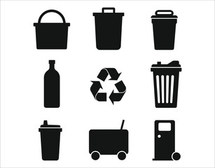 Black Silhouette Recycling Container Icons