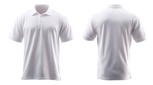 Side-by-side front and back view of a cotton pique polo T-shirt, centered and isolated on a pure white background