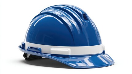 A blue hard hat with a white stripe