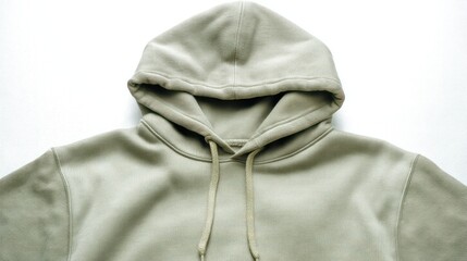 Soft fleece hoodie in sage green, clean symmetrical presentation, white background, ideal for digital use