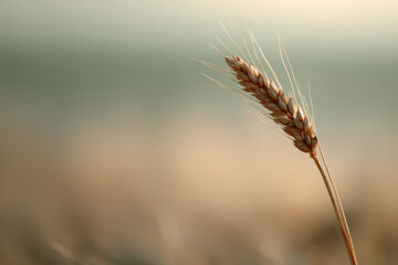 Obraz premium single wheat ear standing tall against ultrabright clean background