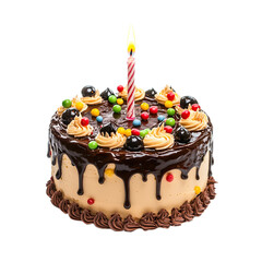 birthday cake with candles isolated on transparent background, clipping path, png file.
