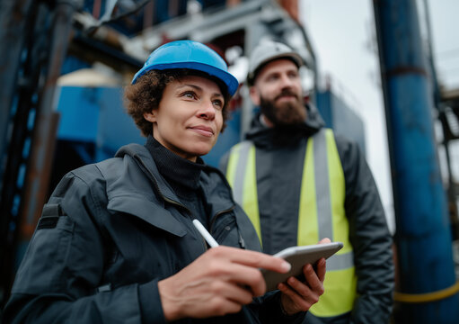 Female engineer with Ipad working on a construction site